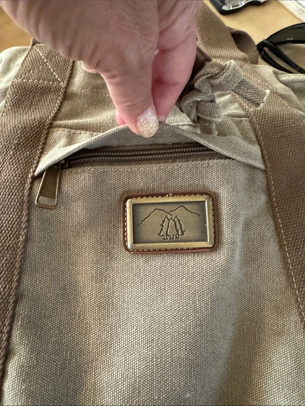 Canvas Drawstring Backpack in Tan with Brown Accents